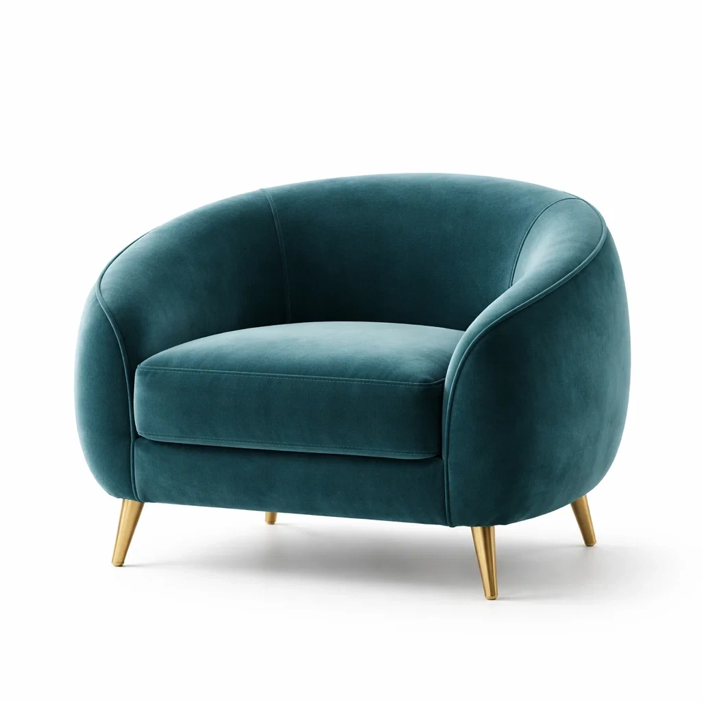 Sessel Samt Petrol mit Metallbeinen