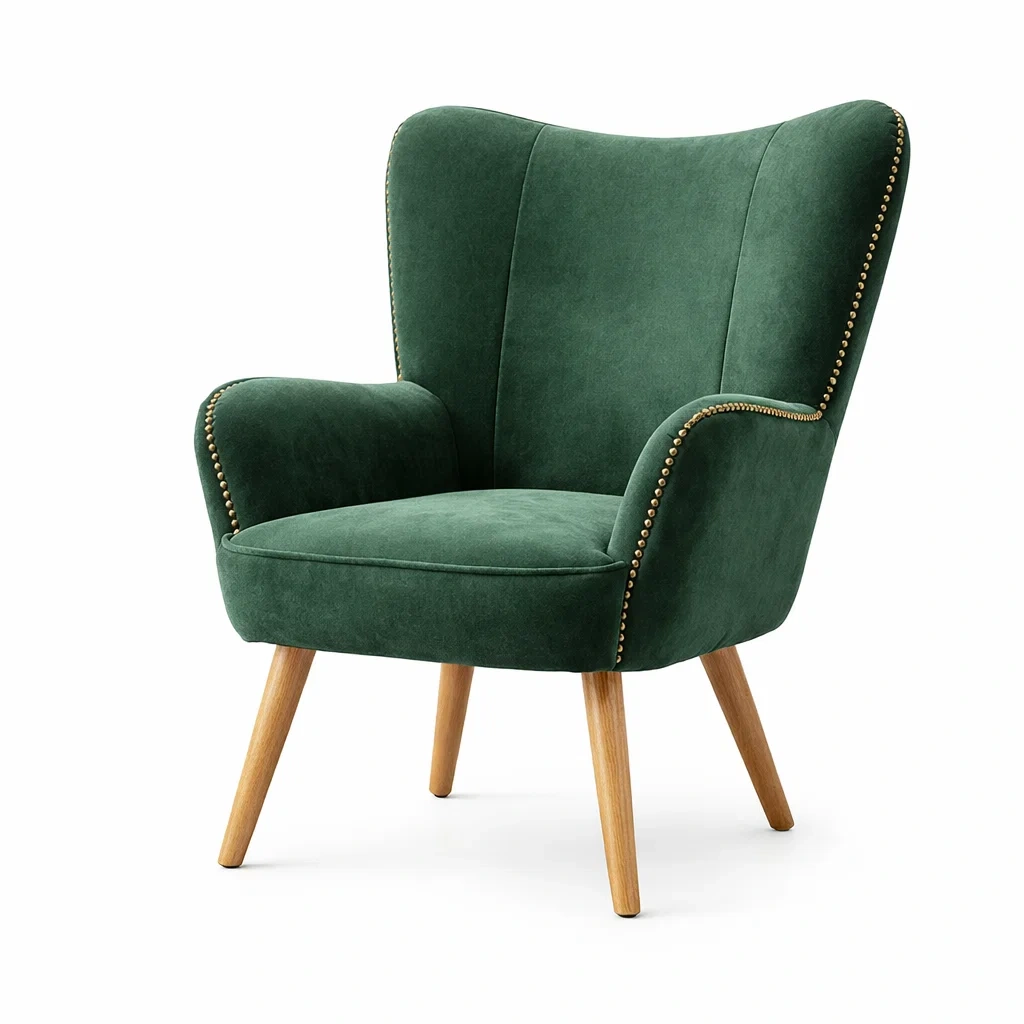 Sessel Samt Grün mit Massivholzbeinen