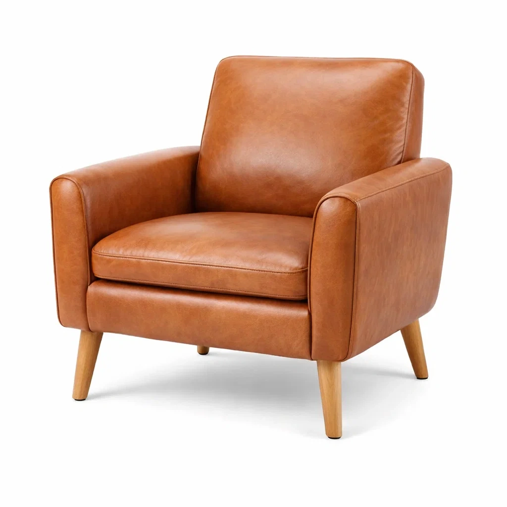 Sessel Kunstleder Braun mit Eichenbeinen