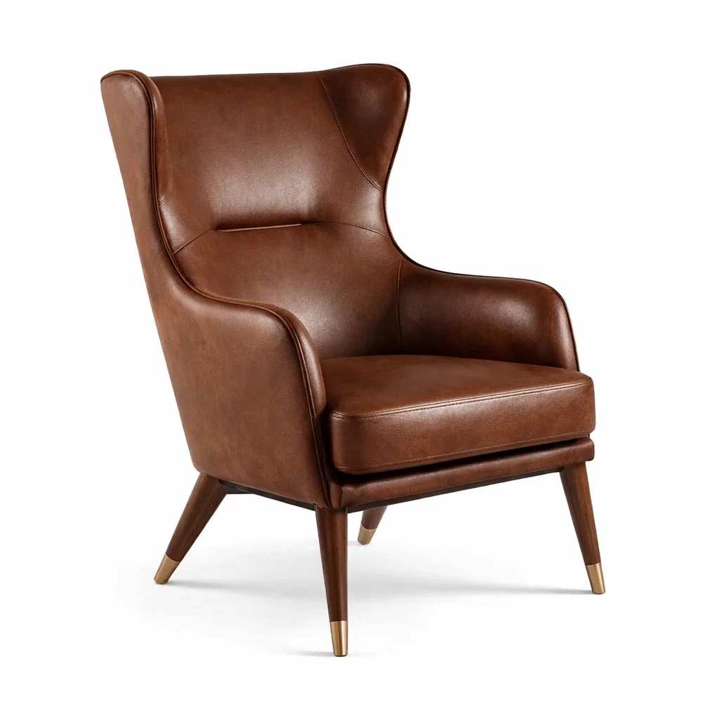 Sessel PU Leder Braun mit hoher Rückenlehne