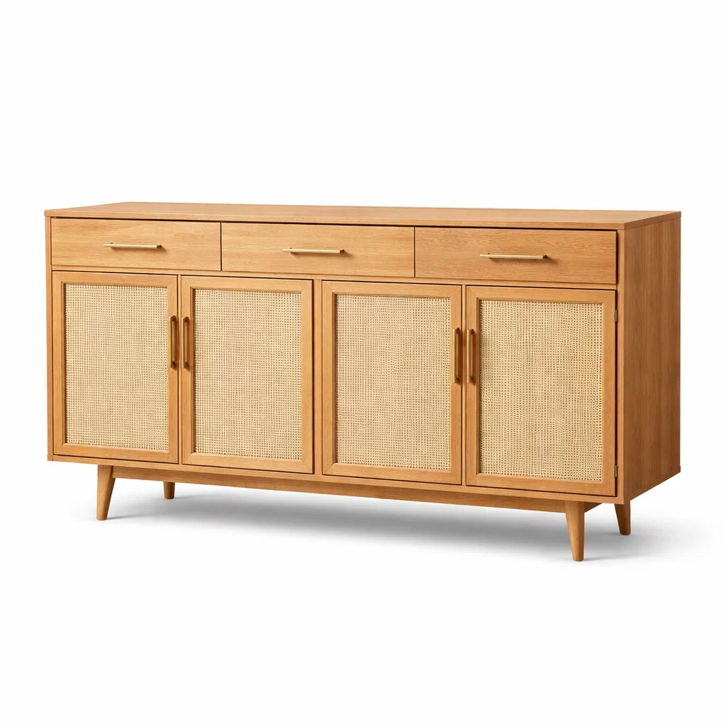Sideboard Holz mit Rattangeflecht