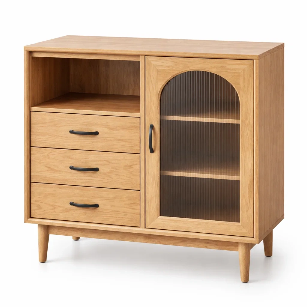 Sideboard Eichenfurnier mit Glasschiebetür 80 x 40 x 100 cm