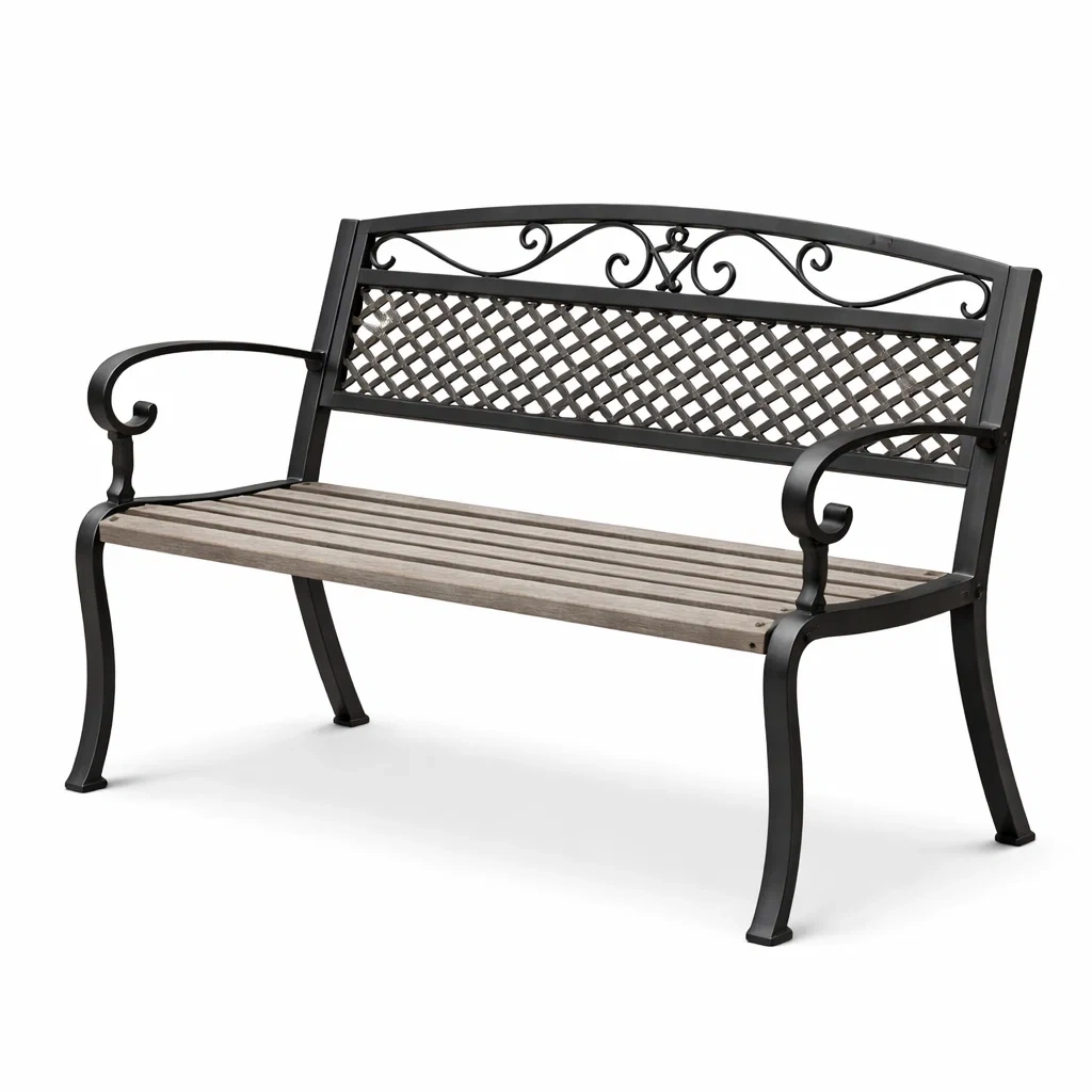 Sitzbank Metallrahmen Holzsitz Schwarz Braun