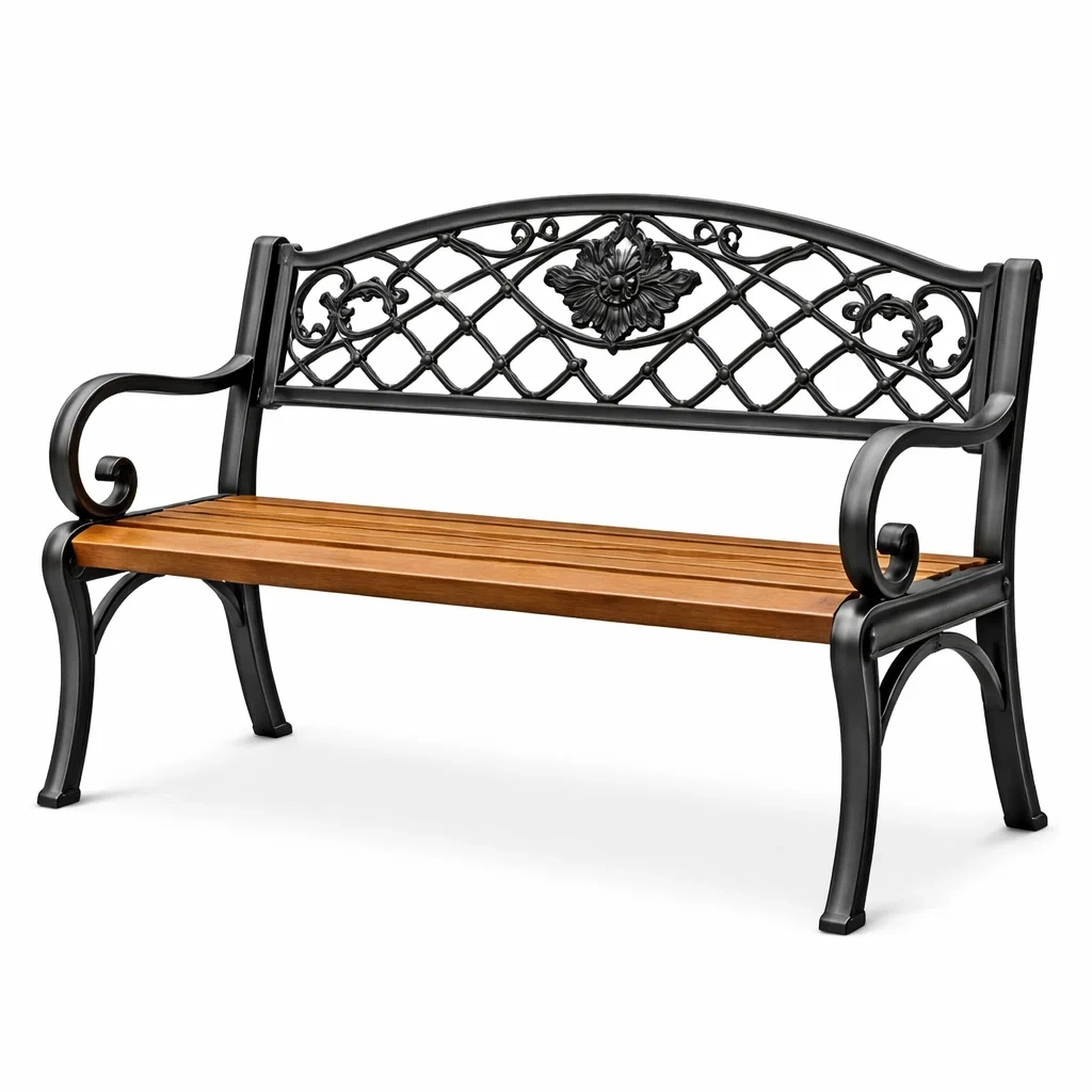 Sitzbank Gusseisen Eukalyptusholz Schwarz Braun