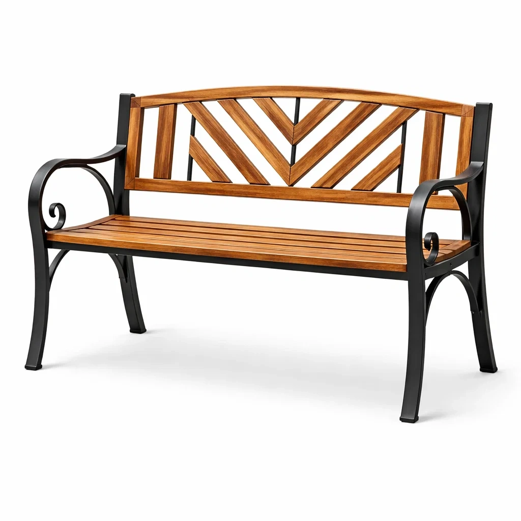 Sitzbank Metall Holz Schwarz Braun 120 x 62 x 85 cm