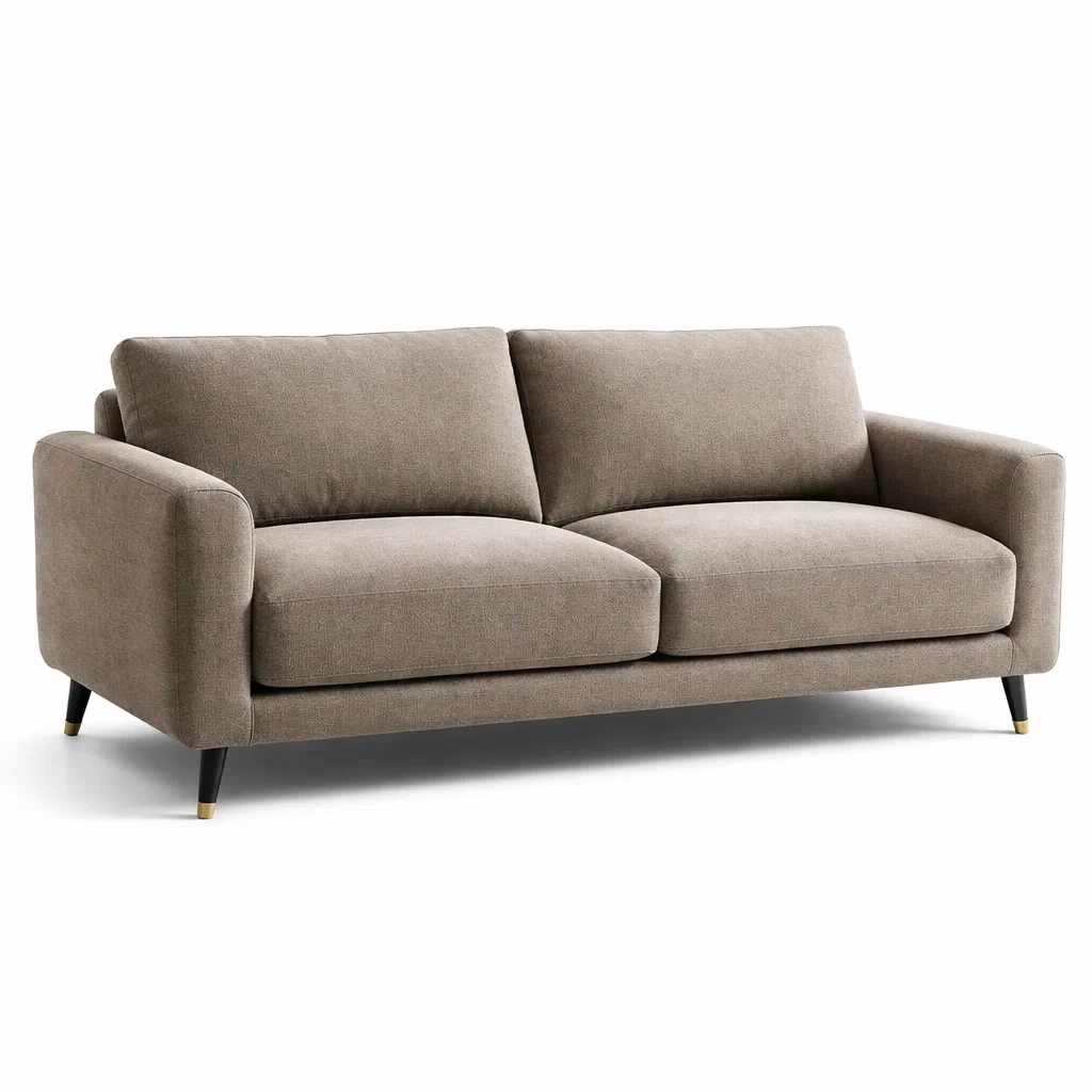 Sofa Stoff Polyester Beige mit Metallbeinen Dreisitzer