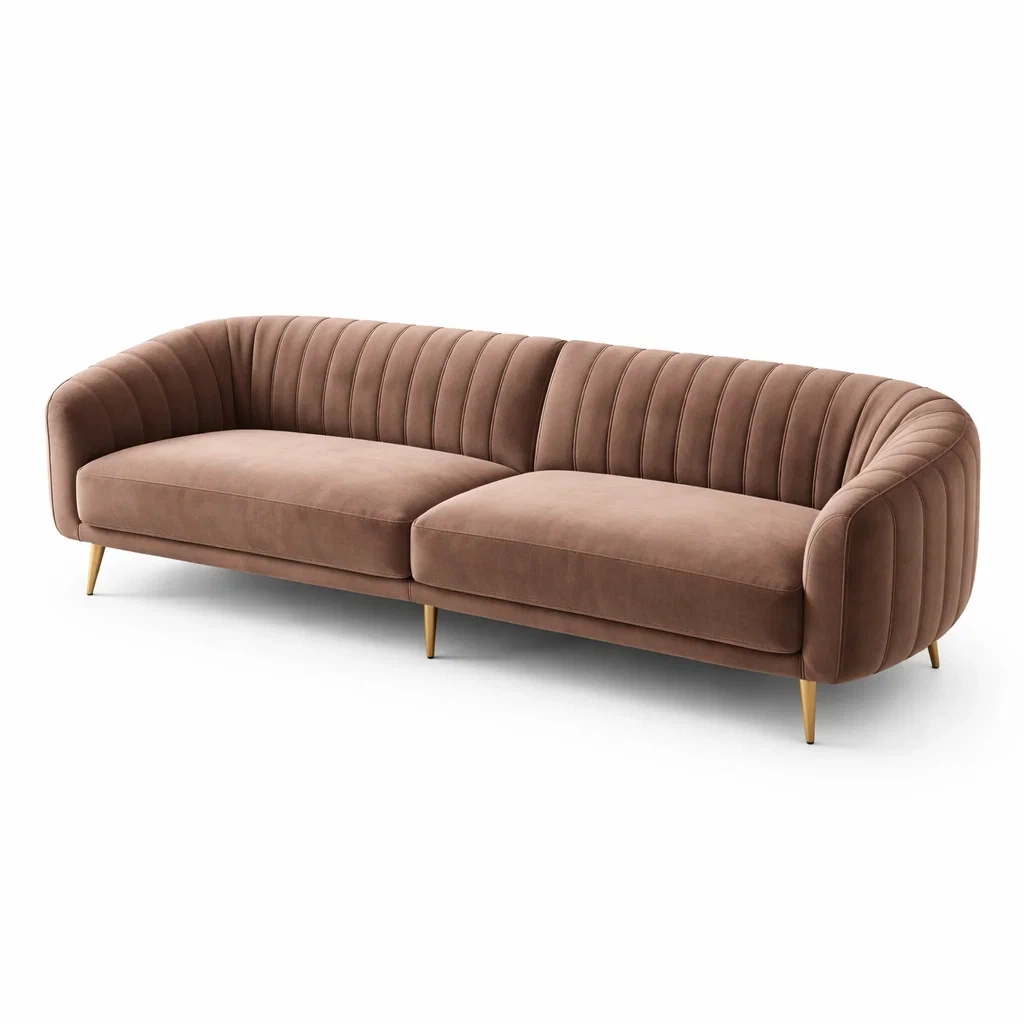 Sofa Samt Braun mit Metallbeinen Dreisitzer