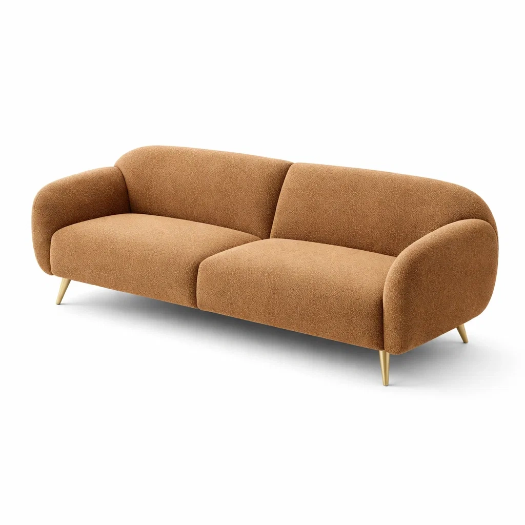 Sofa Polyester Braun mit Metallbeinen Dreisitzer