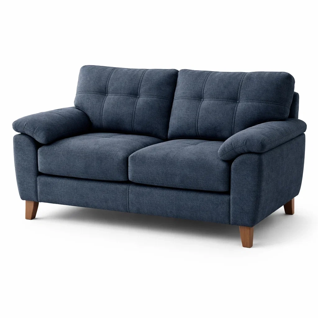 Sofa Stoff Blau mit Holzbeinen Zweisitzer
