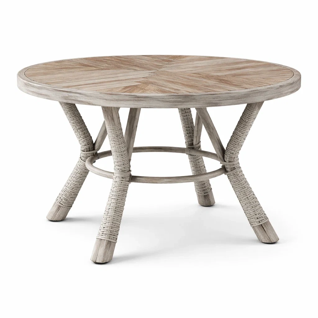 Tisch Akazienholz Rattan rund