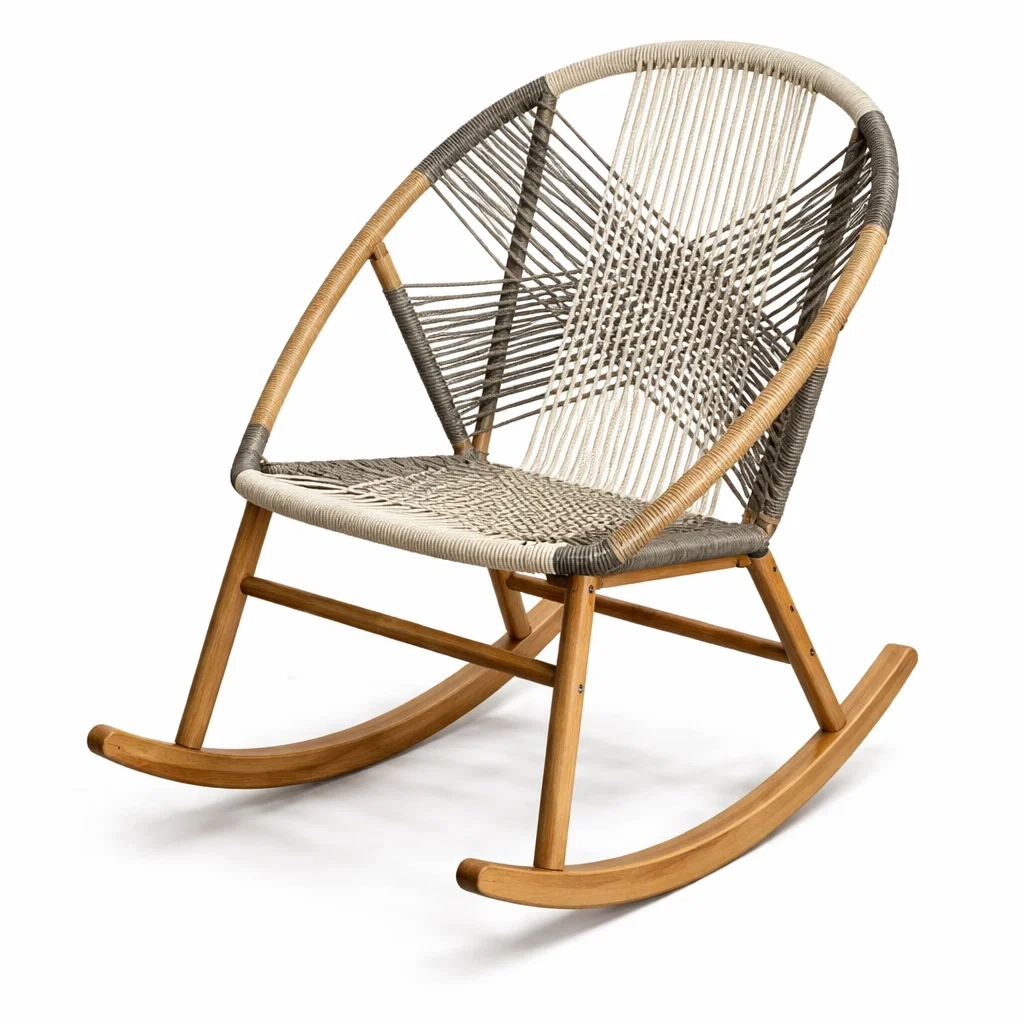 Schaukelstuhl Teakholz mit Polypropylen Seilen Beige Grau