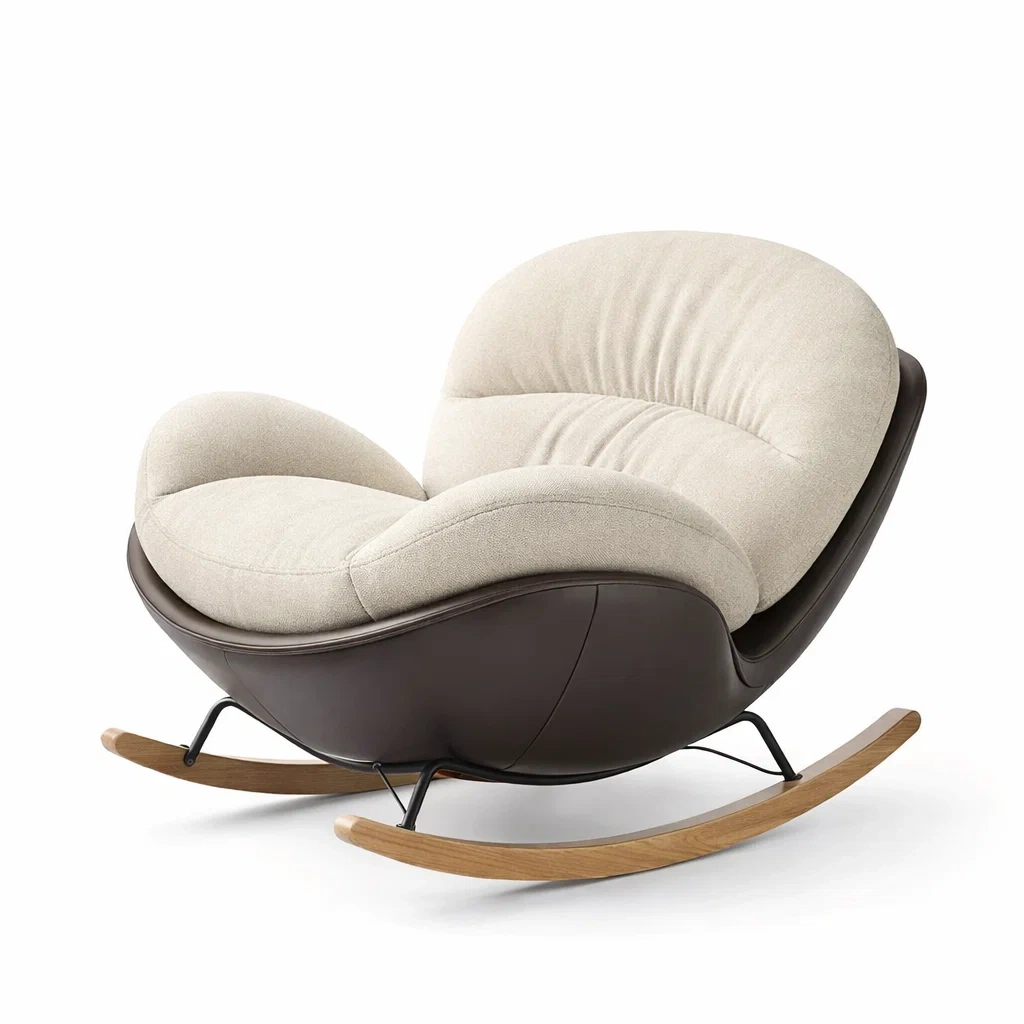 Schaukelstuhl Stoffbezug Beige Metall Holz