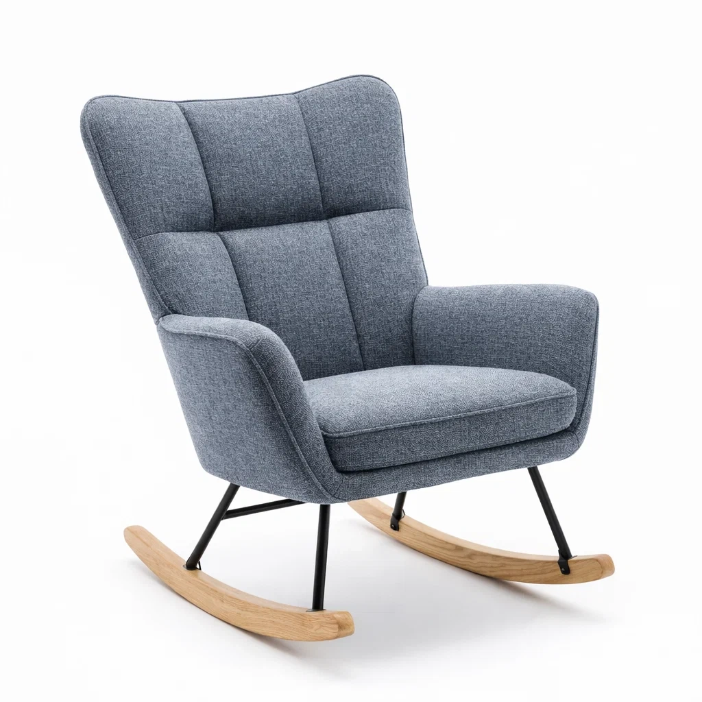 Schaukelstuhl Grau Eichenholz Metall mit Polyesterbezug