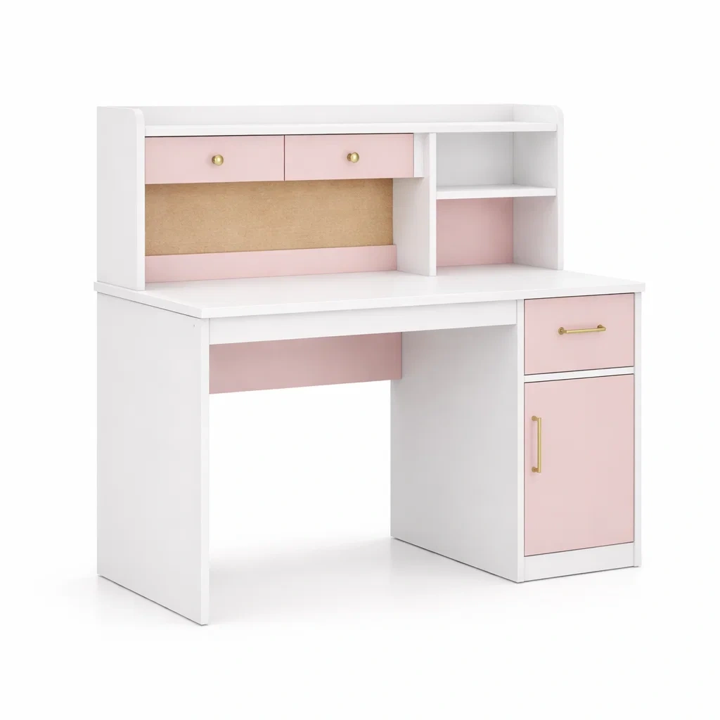 Schreibtisch MDF Weiß Rosa mit Regal 120 x 60 x 120 cm