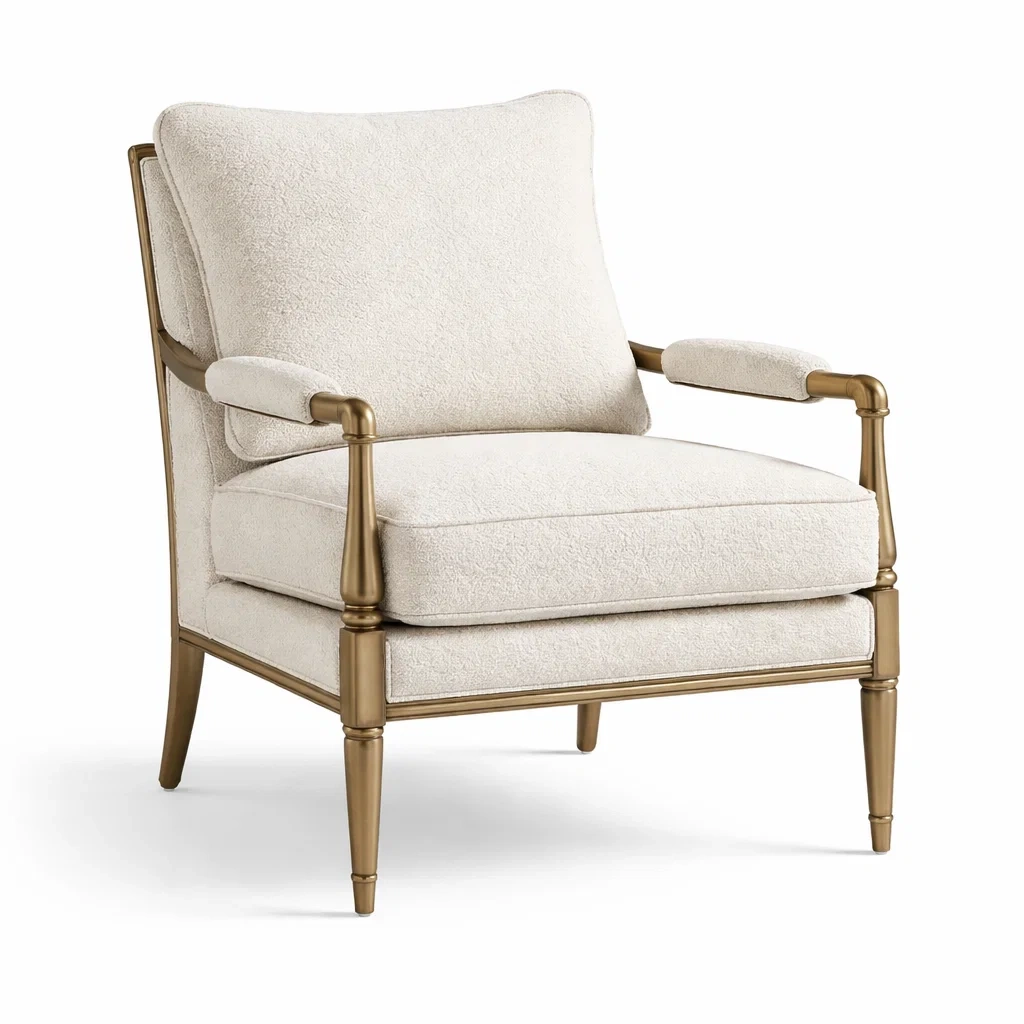 Sessel Bouclé Stoff Creme mit Metallrahmen