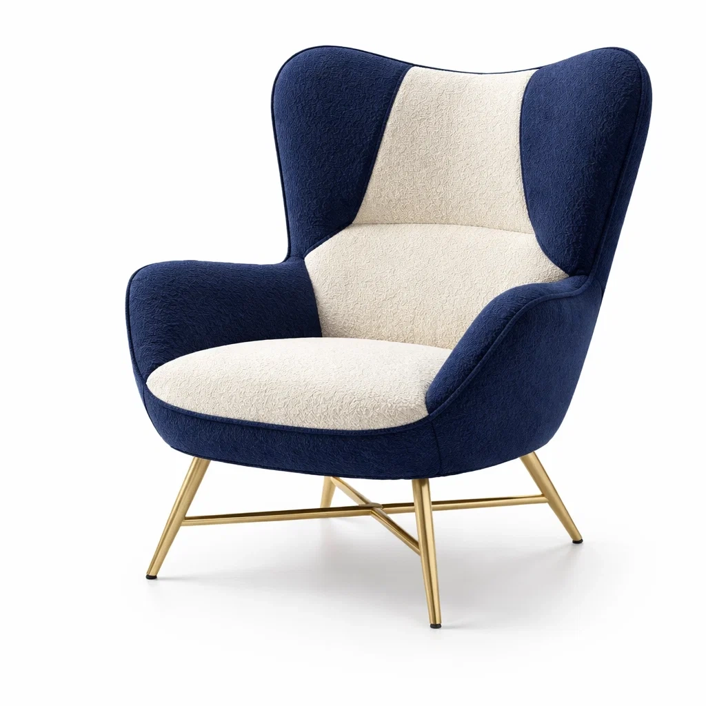 Sessel Polyester Blau Weiß mit Metallbeinen 75 x 80 x 90 cm