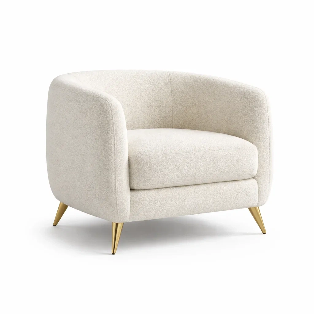 Sessel Bouclé Cremeweiß mit Metallbeinen