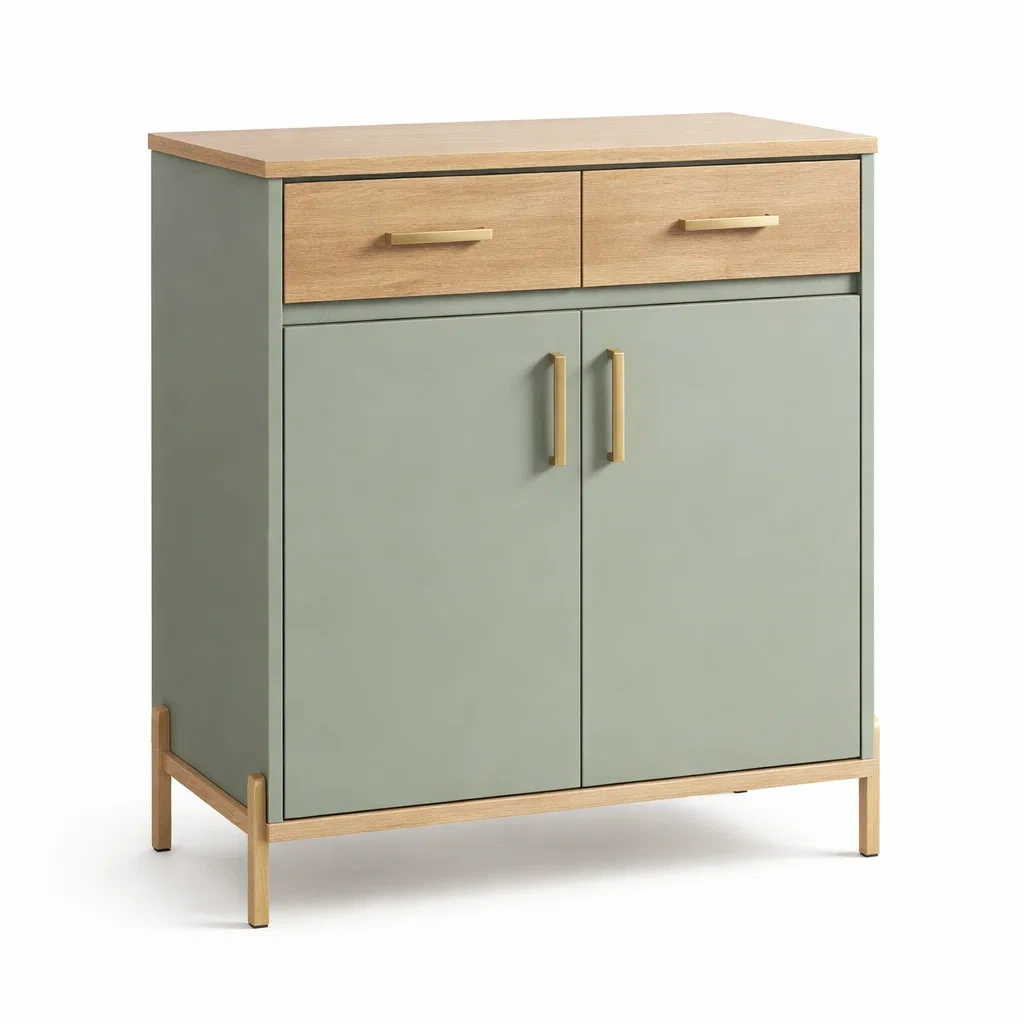 Sideboard Holzfurnier MDF Grün Braun mit 2 Schubladen und 2 Türen