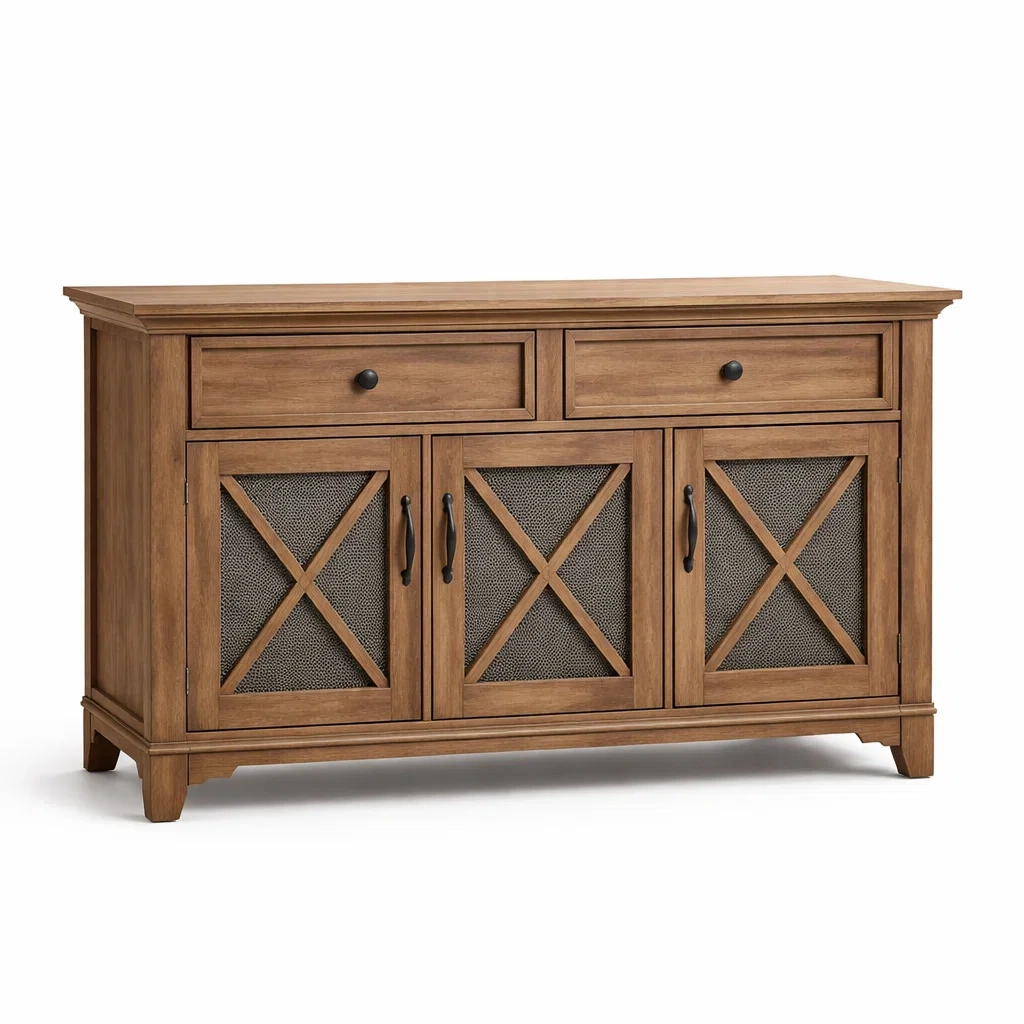 Sideboard Eiche Massivholz mit Metallgitter Braun