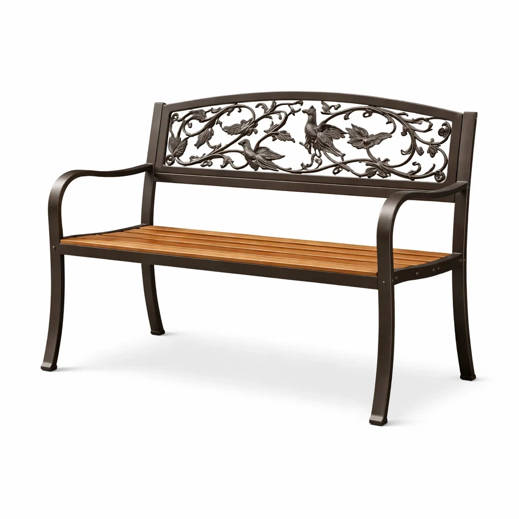 Sitzbank Metall Akazienholz Braun
