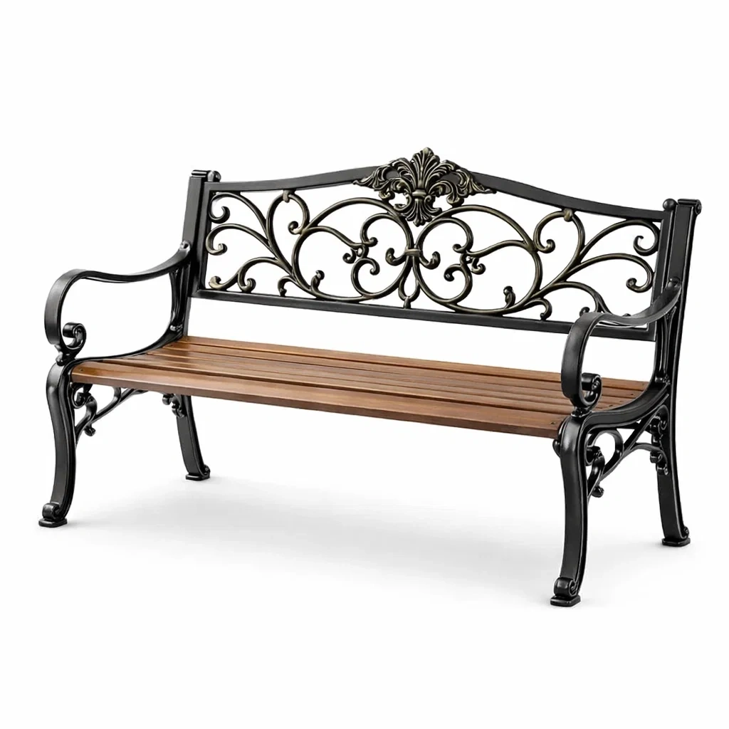 Sitzbank Metall Holz Braun Schwarz