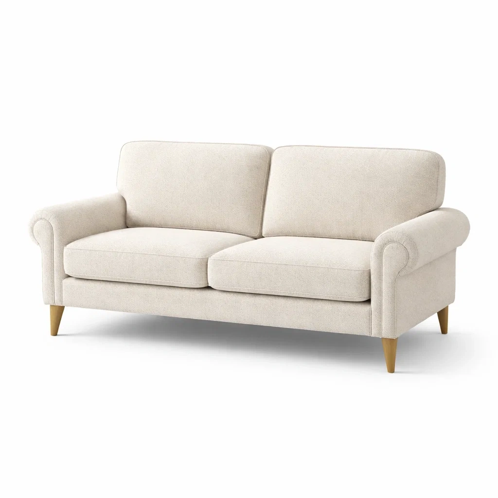 Sofa Polyesterbezug Creme mit Holzbeinen Zweisitzer