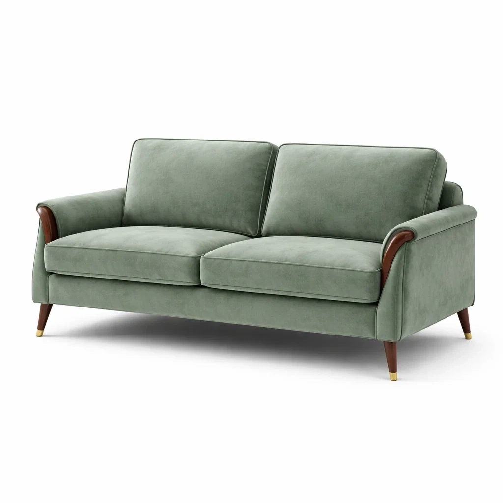 Sofa Samt Grün mit Holzrahmen Zweisitzer