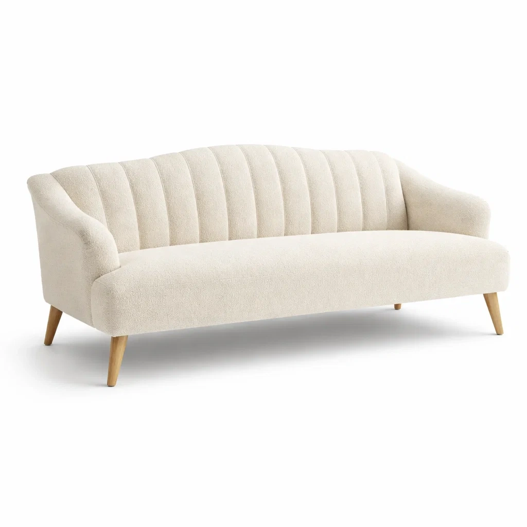 Sofa Stoff Beige mit Holzbeinen
