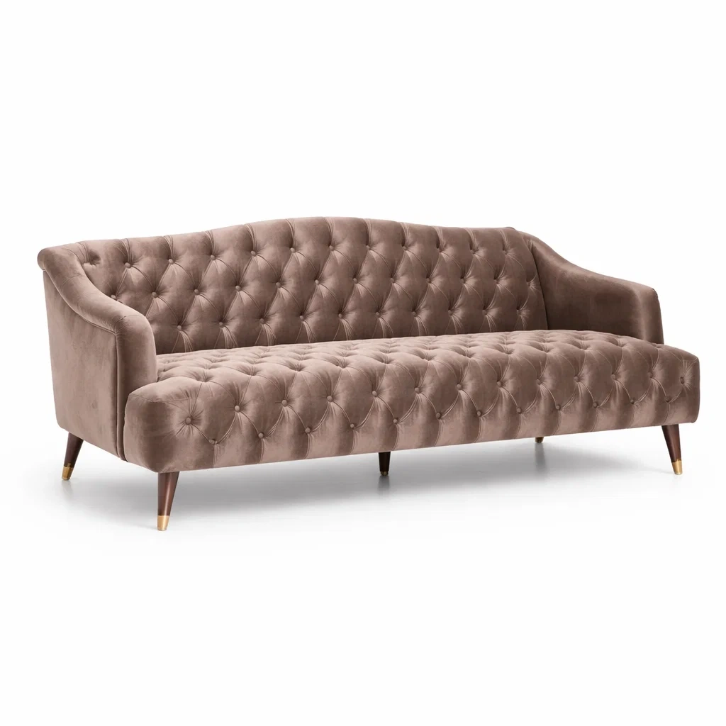 Sofa Samt Braun mit Massivholzbeinen