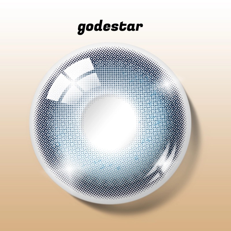 Godestar Ocean Mist Blue Colored Contact Lenses – Natural Cool Blue Contacts for Dark Eyes | 6 Months Wear