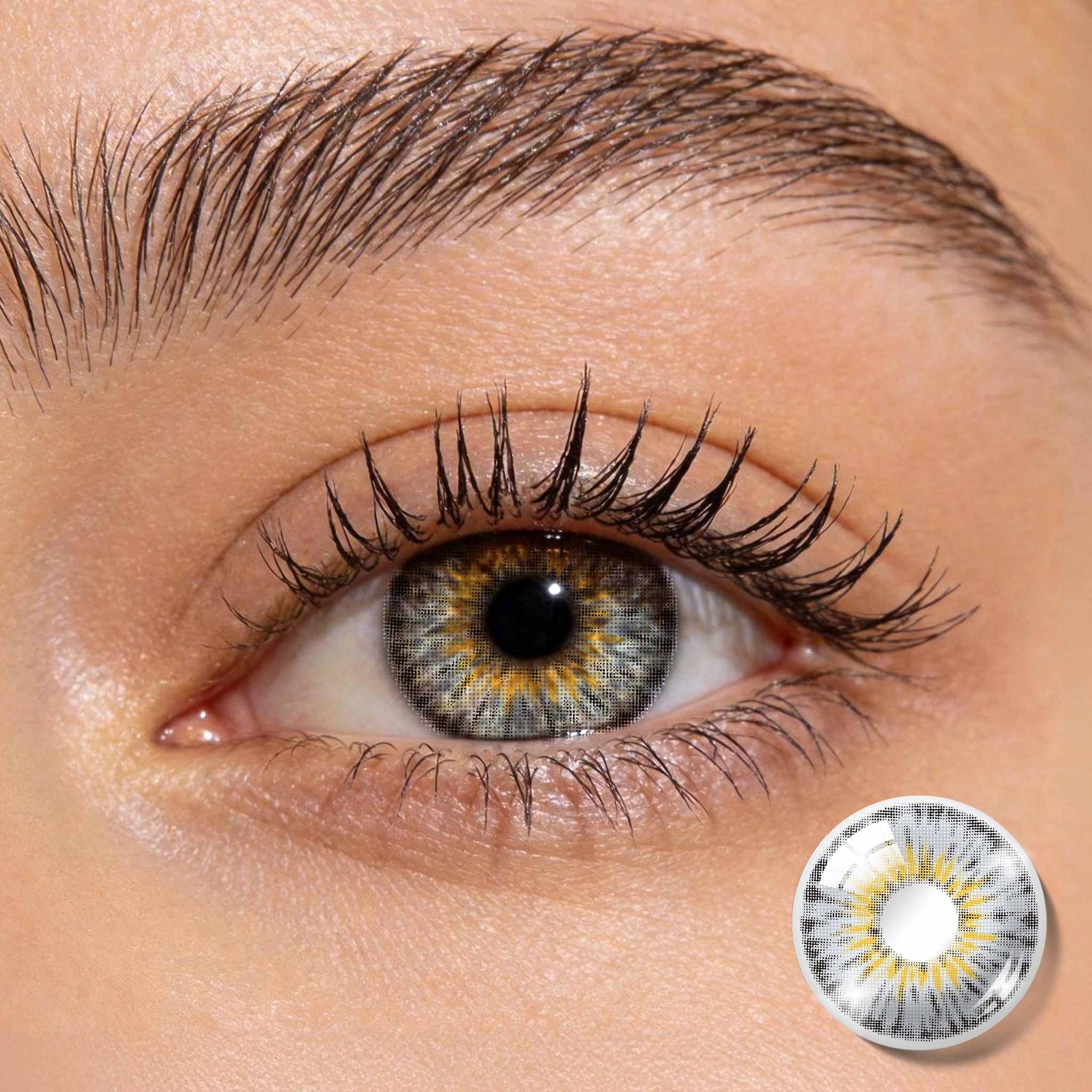MIIEMO Halo Grey Colored Contacts | Crystal Grey Gradient with Soft Halo Definition & Airy Natural Finish | 6-Month Wear