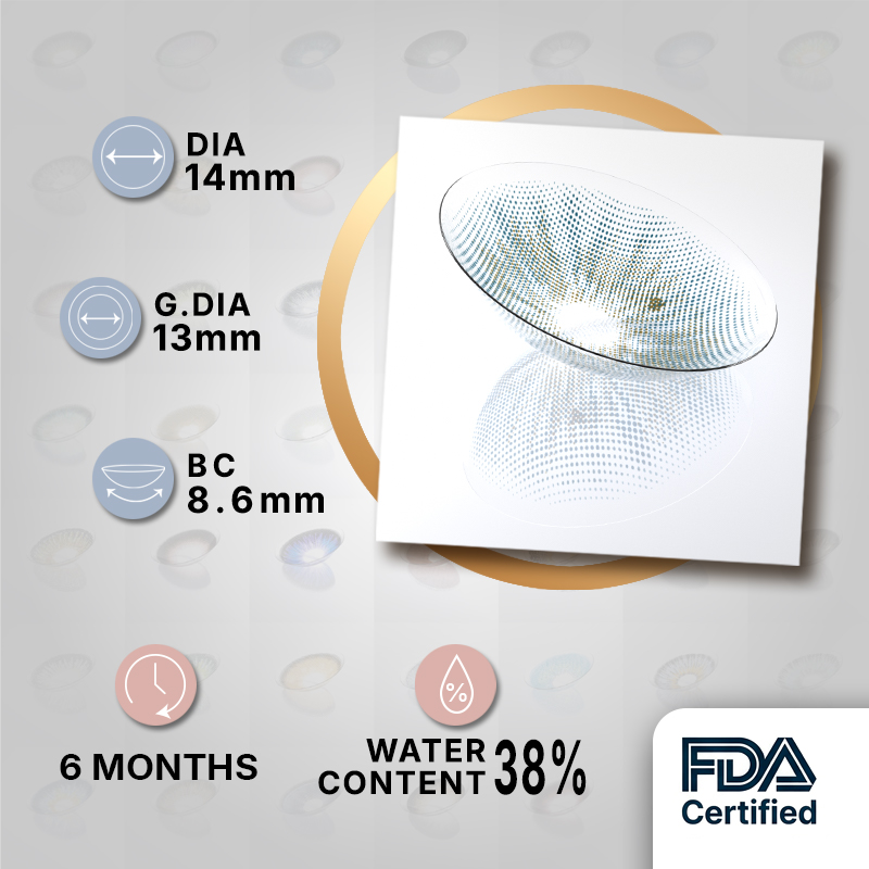 MIIEMO Icy Blue Gold Grid Colored Contact Lenses | Frosted Crystal Daily Wear, 6 Months