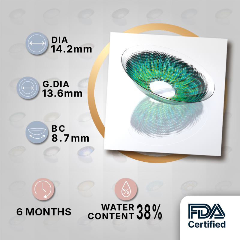 Teal Aura Halation Contact Lenses, Daily Wear, 6 Months