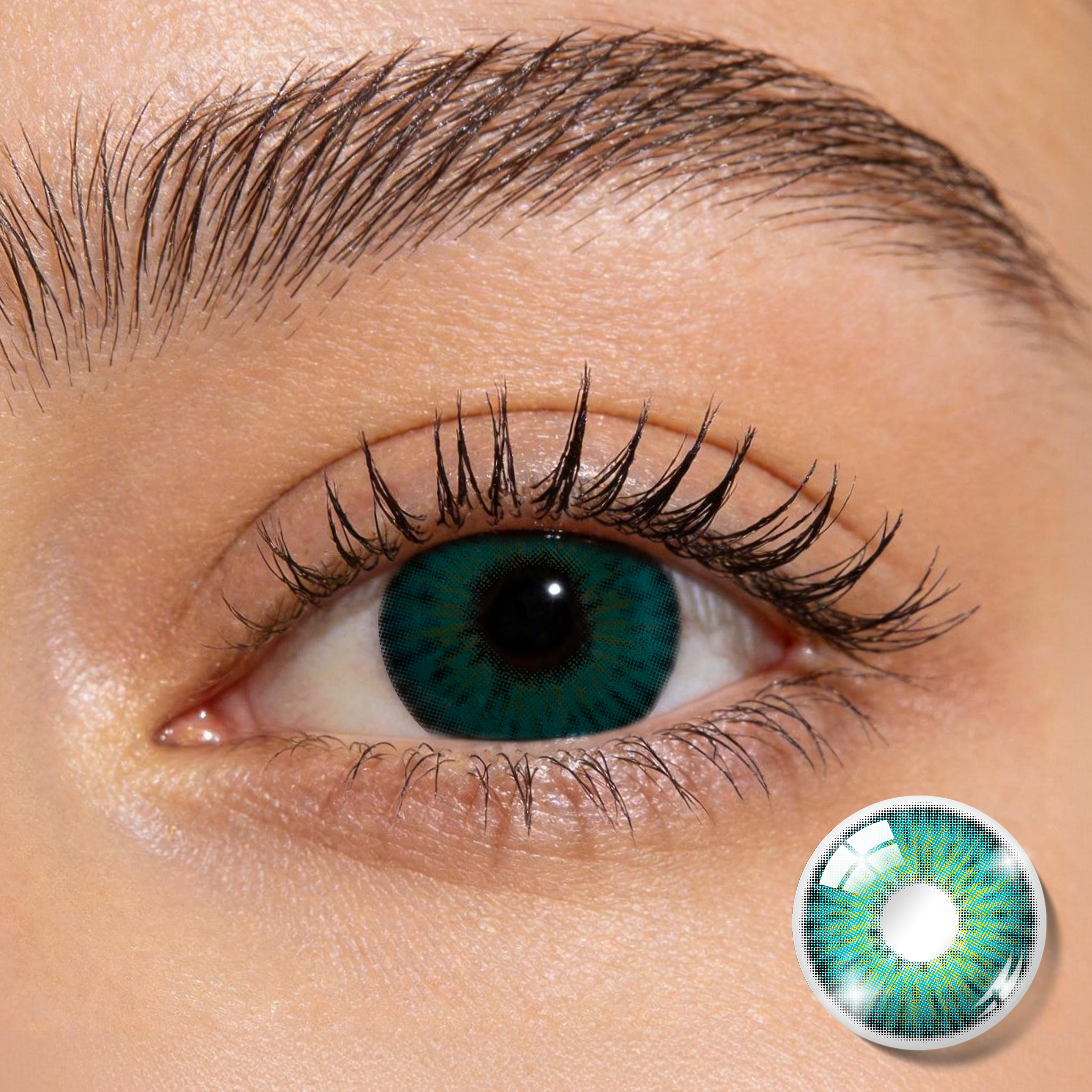 Godestar Teal Aura Halation Colored Contact Lenses | Vibrant Teal Green Glow for Dark Eyes | 6 Months Wear