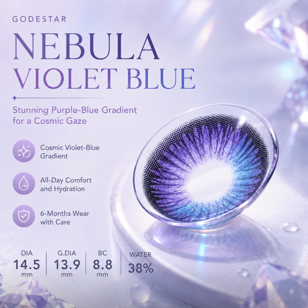 Godestar Nebula Violet Blue Colored Contacts – Purple Blue Gradient, 6 Month Lenses