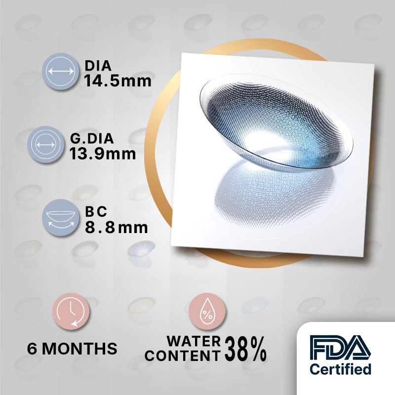 Godestar Ocean Mist Blue Colored Contact Lenses – Natural Cool Blue Contacts for Dark Eyes | 6 Months Wear