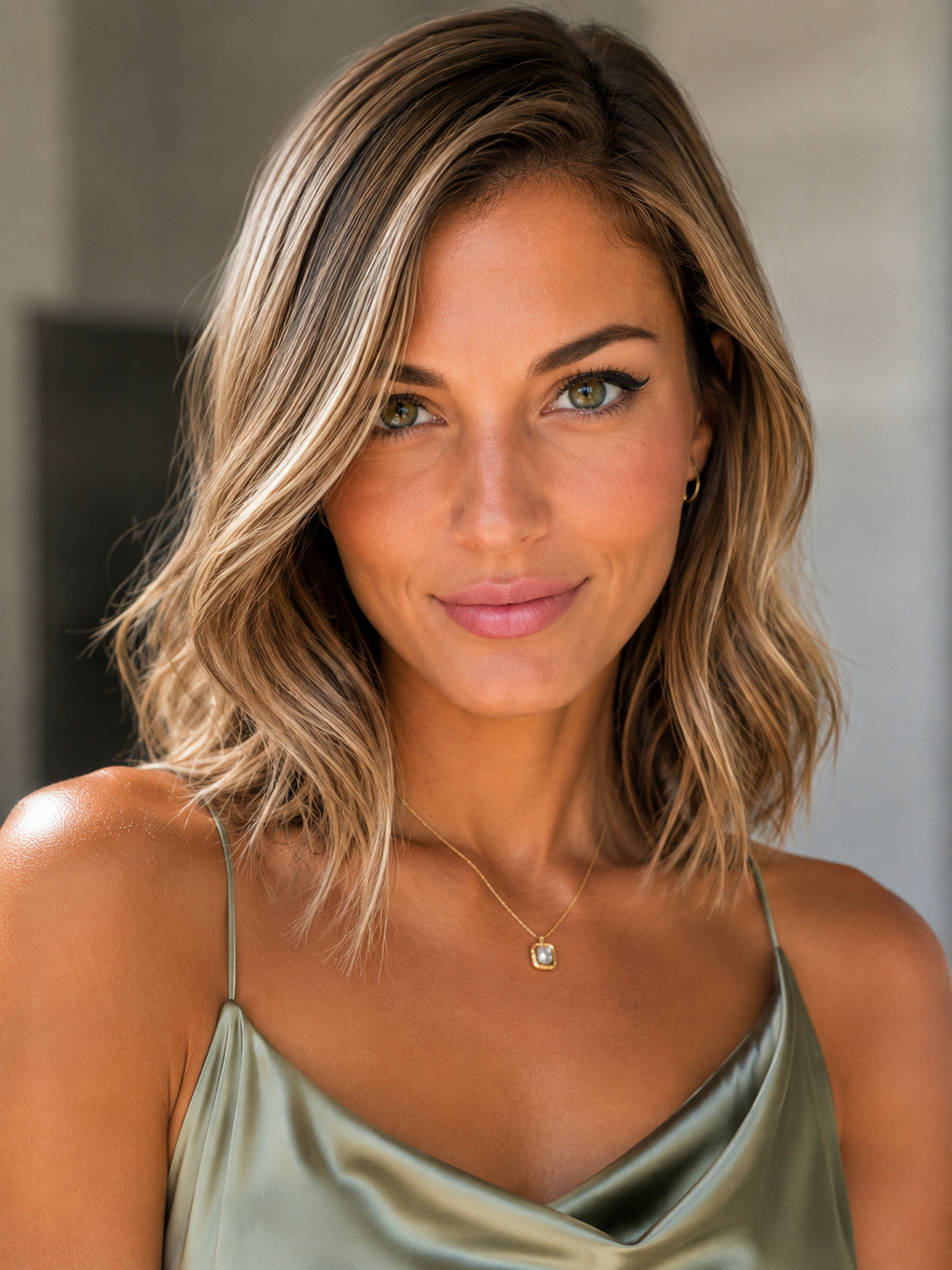 Natural makeup with Godestar Olive Green colored contacts