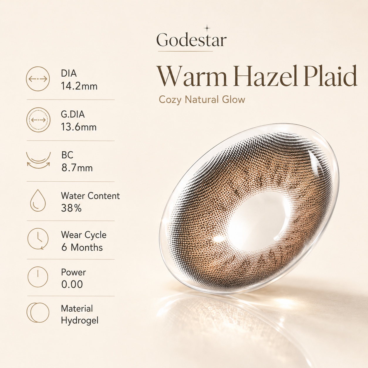 Godestar Cozy Hazel Plaid Colored Contact Lenses | Natural Warm-Toned Eye Enhancement, 6-Month Wear