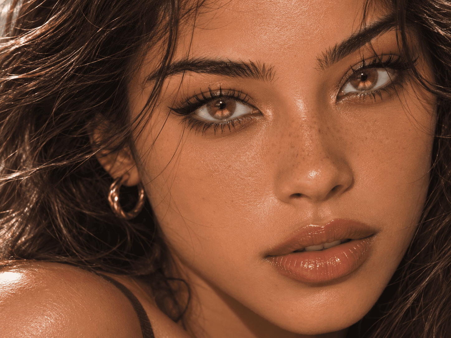 GODESTAR Butterscotch Ray honey amber colored contacts worn on dark eyes