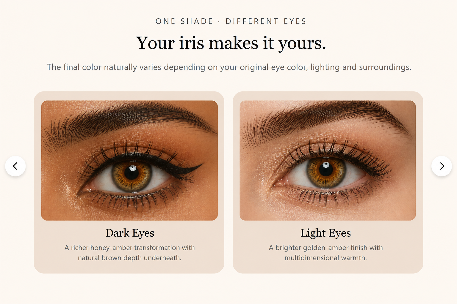 GODESTAR Butterscotch Ray honey amber colored contacts on dark and light eyes
