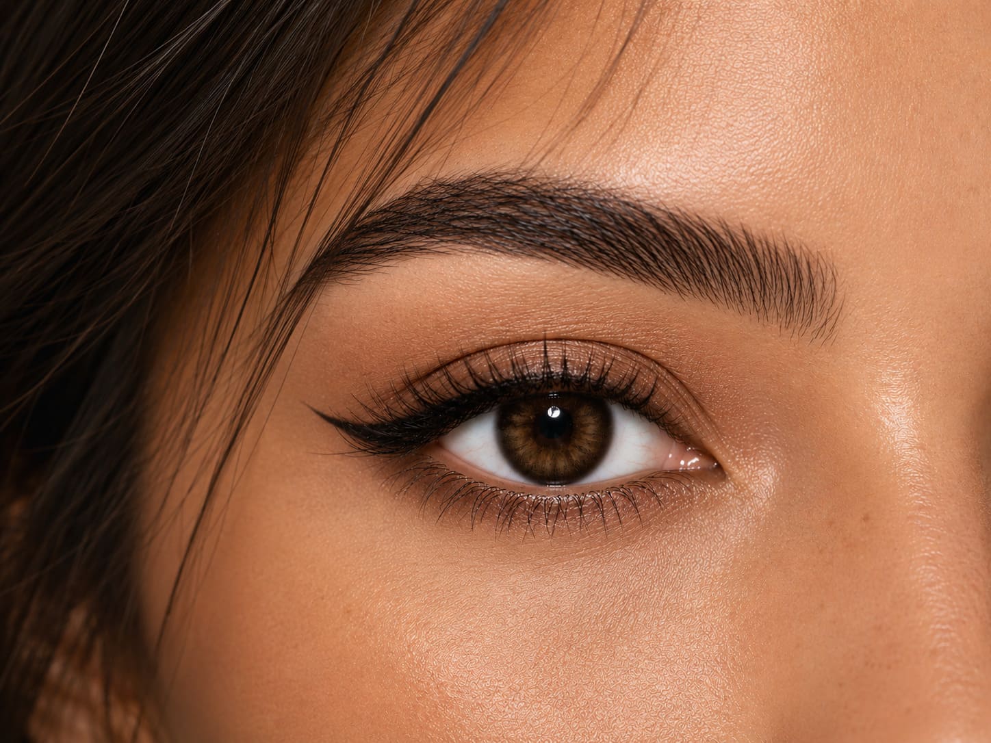 Dark brown eye wearing GODESTAR classic brown colored contacts