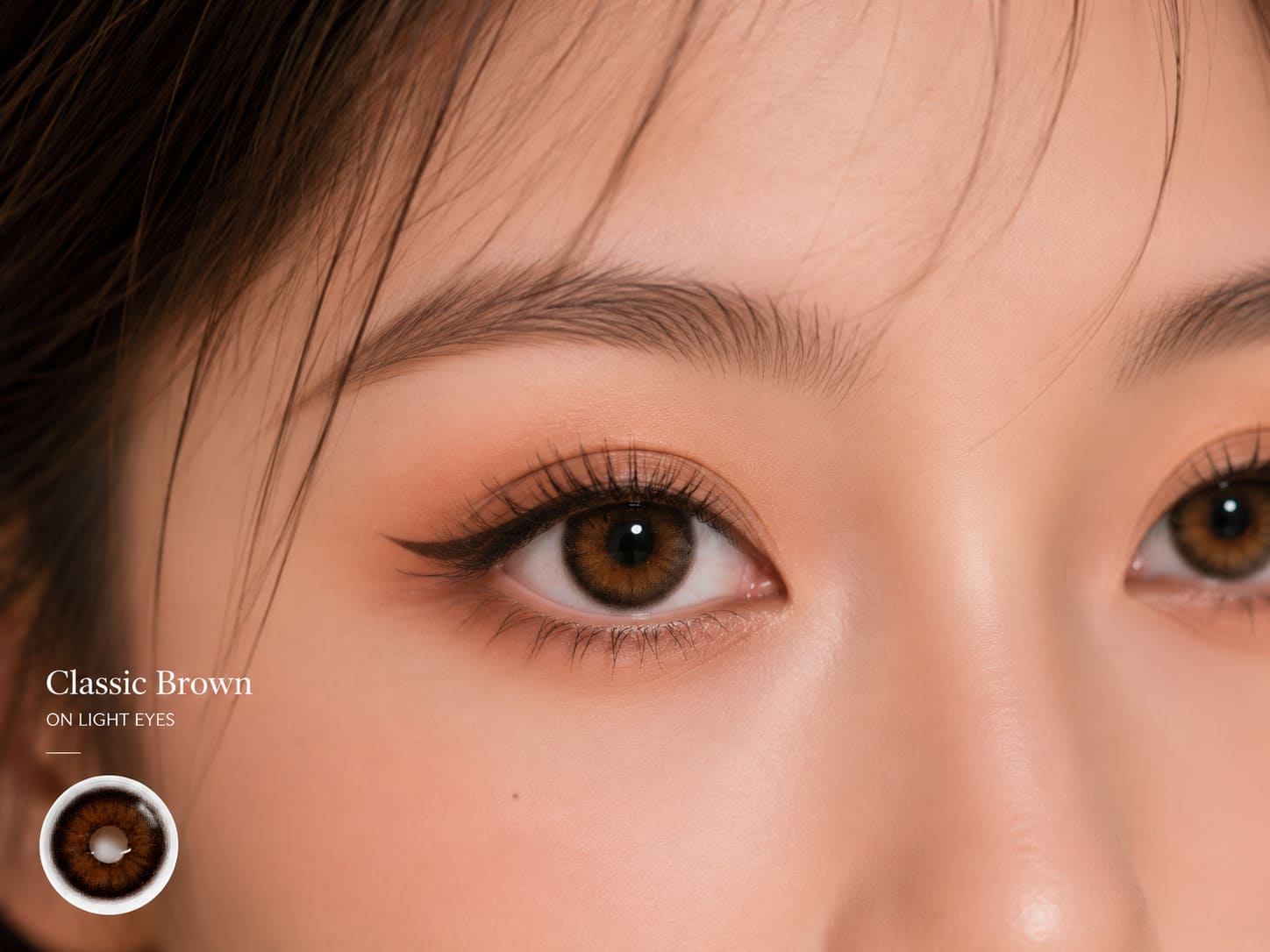 GODESTAR Classic Warm Brown colored contacts worn on light eyes