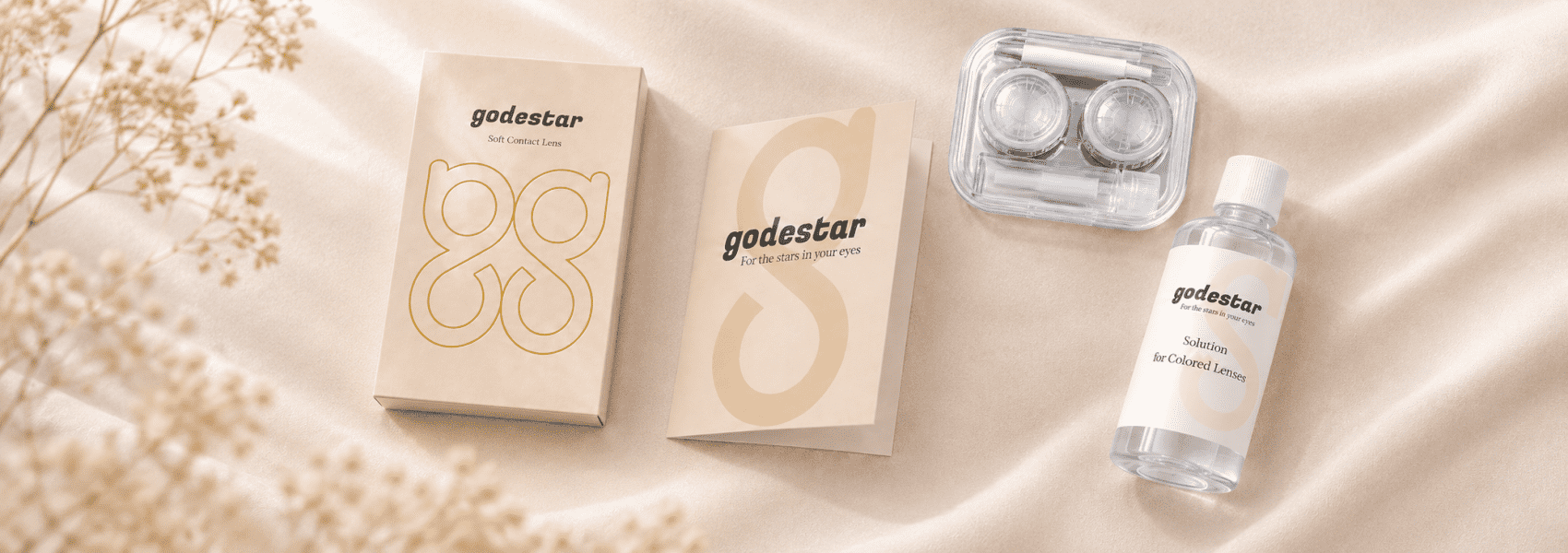 GODESTAR colored contacts packaging lens case and care kit