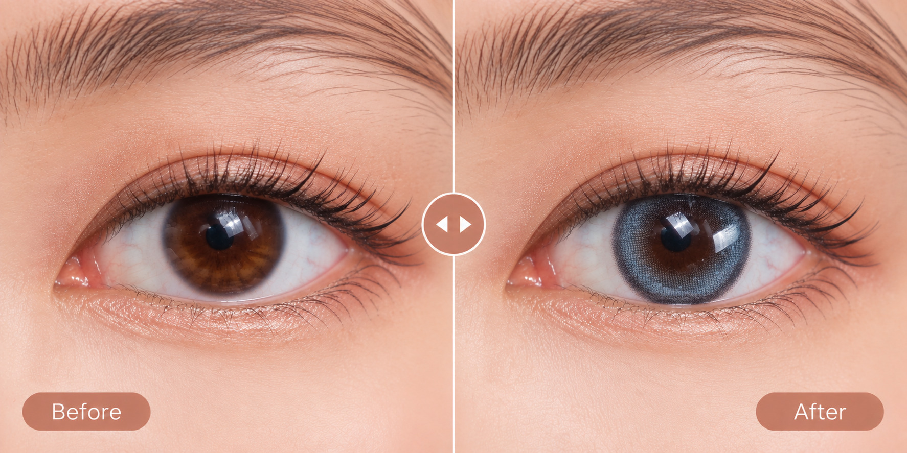 Ocean Mist Blue colored contact lenses before and after comparison