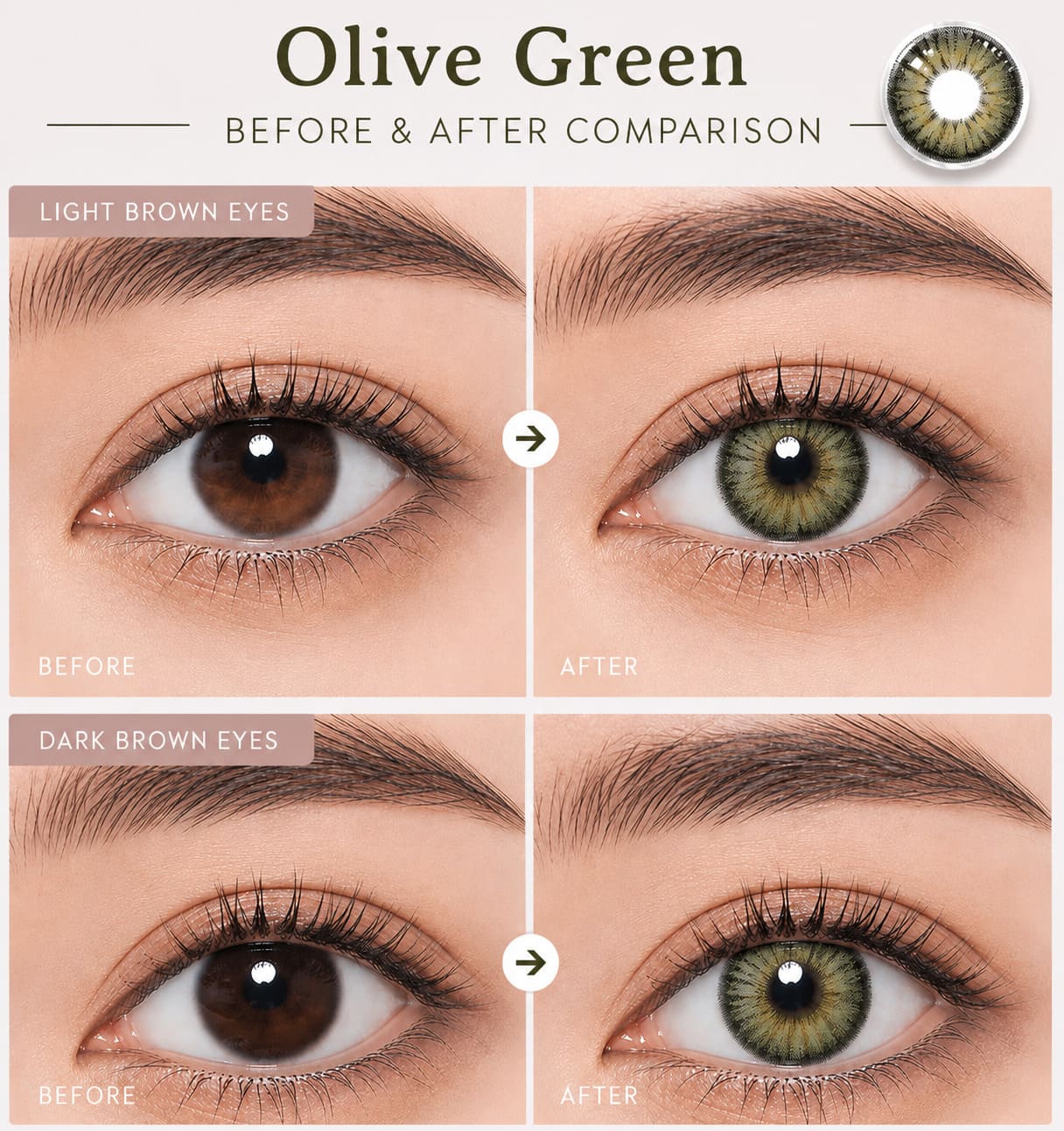 Godestar Olive Green Colored Contacts – Natural Green Enhancing Lenses | 6 Months