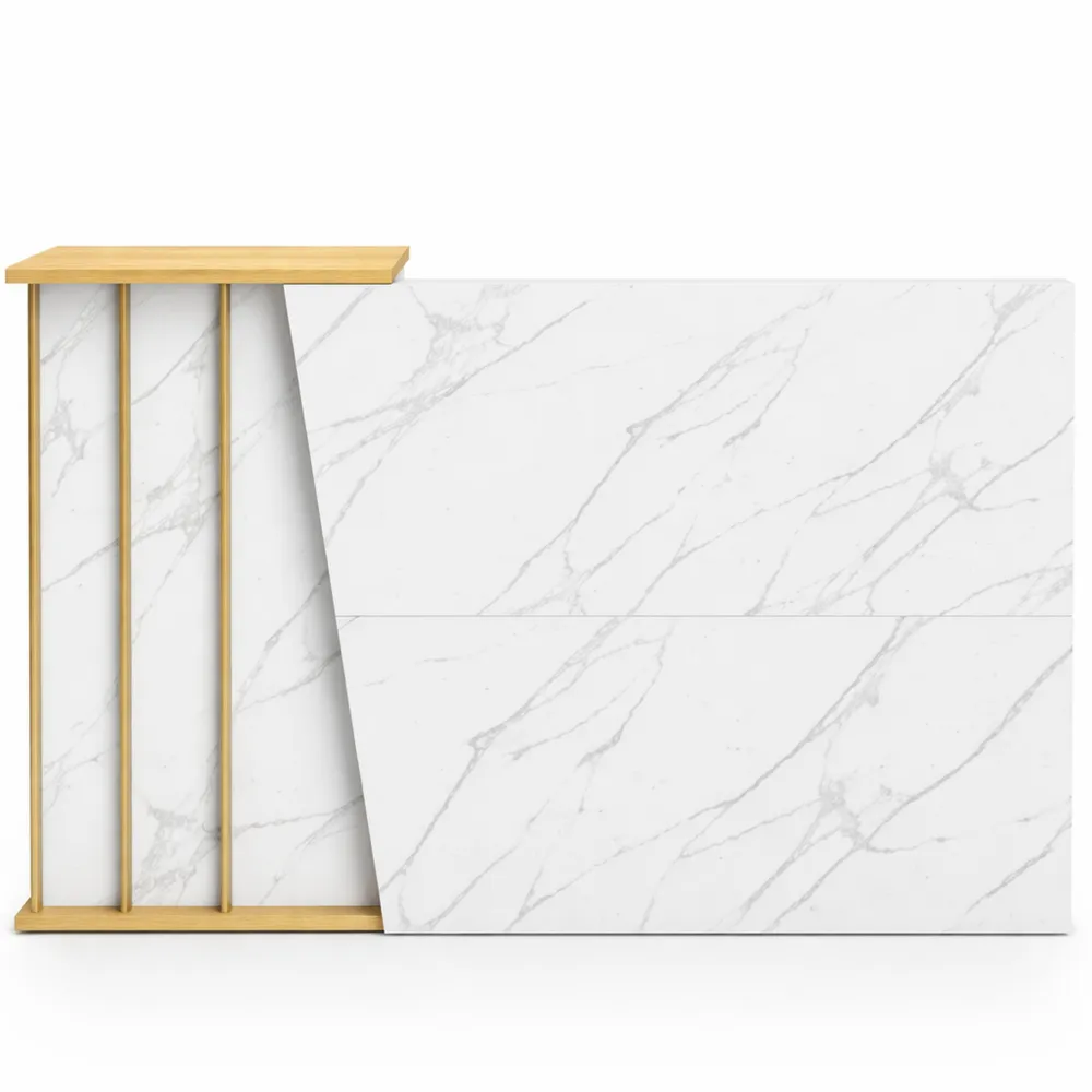 Banco reception funzionale con cassetti e spazio per computer