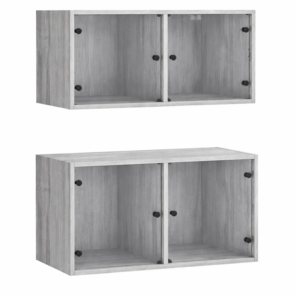 Mobili a Muro con Ante in Vetro Grigio 68,5x37x35 cm, Armadio Sospeso per Cucina e Bagno