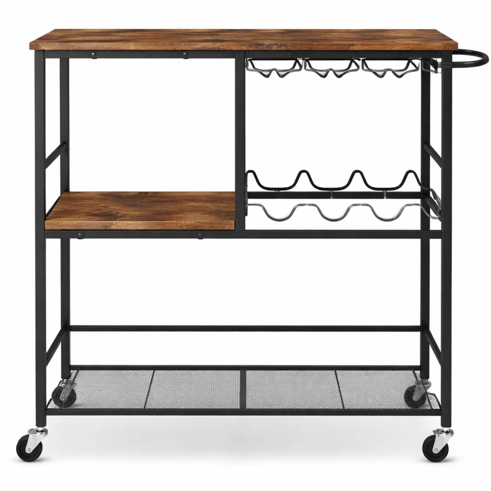 Carrello Cucina con Ripiani e Portabottiglie, Marrone Vintage