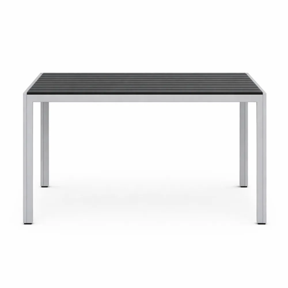 Tavolo da giardino in WPC con telaio in alluminio, 110 x 70 cm, resistente alle intemperie, per esterni, quadrato, argento