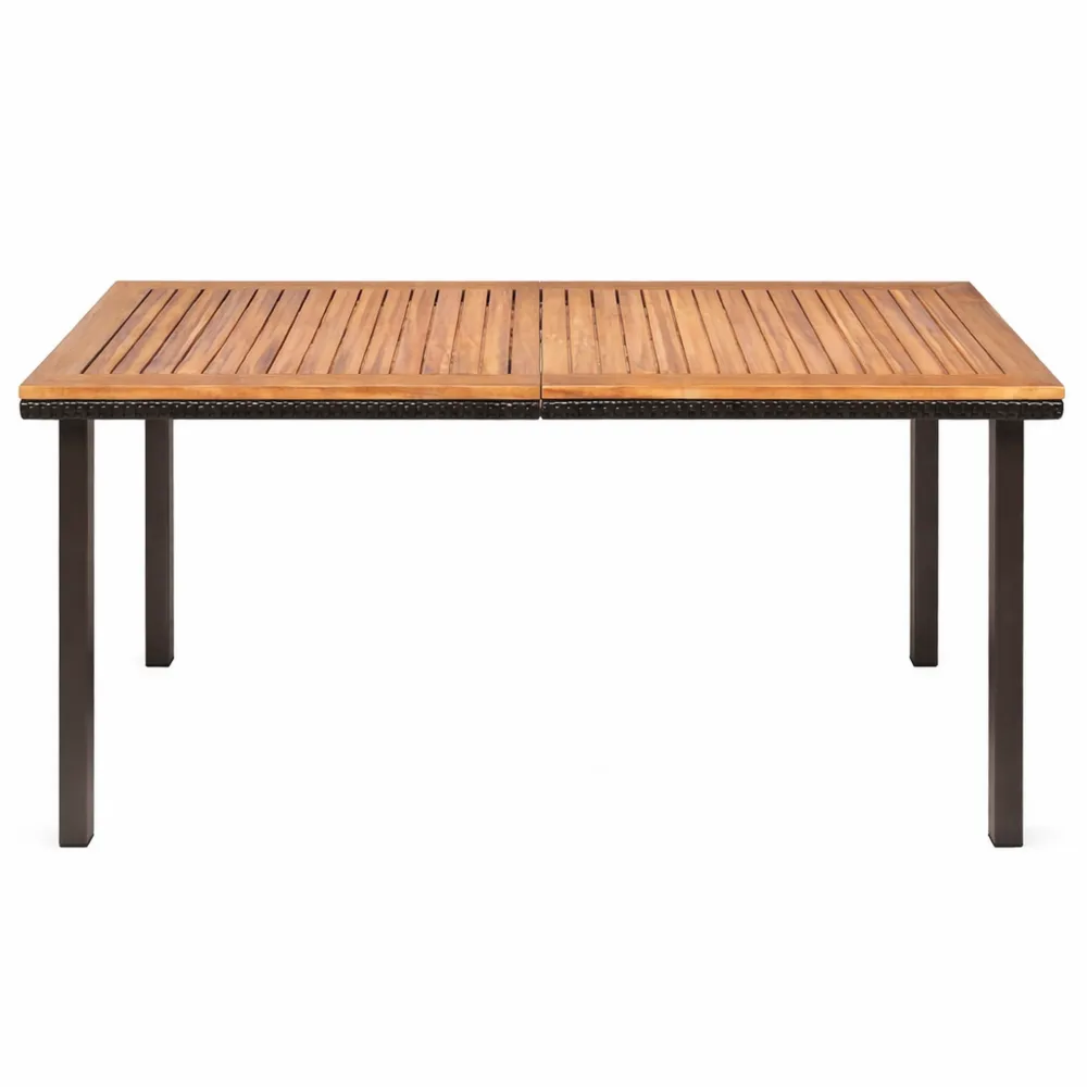 Tavolo da Giardino Rettangolare con Foro per Ombrellone in Legno di Acacia per 6-8 Persone